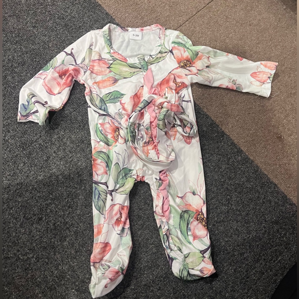 Floral Baby Onesie with Pink and Green Design